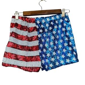 Sequin American Flag Shorts Womens Small Red White Blue USA Patriotic Festival